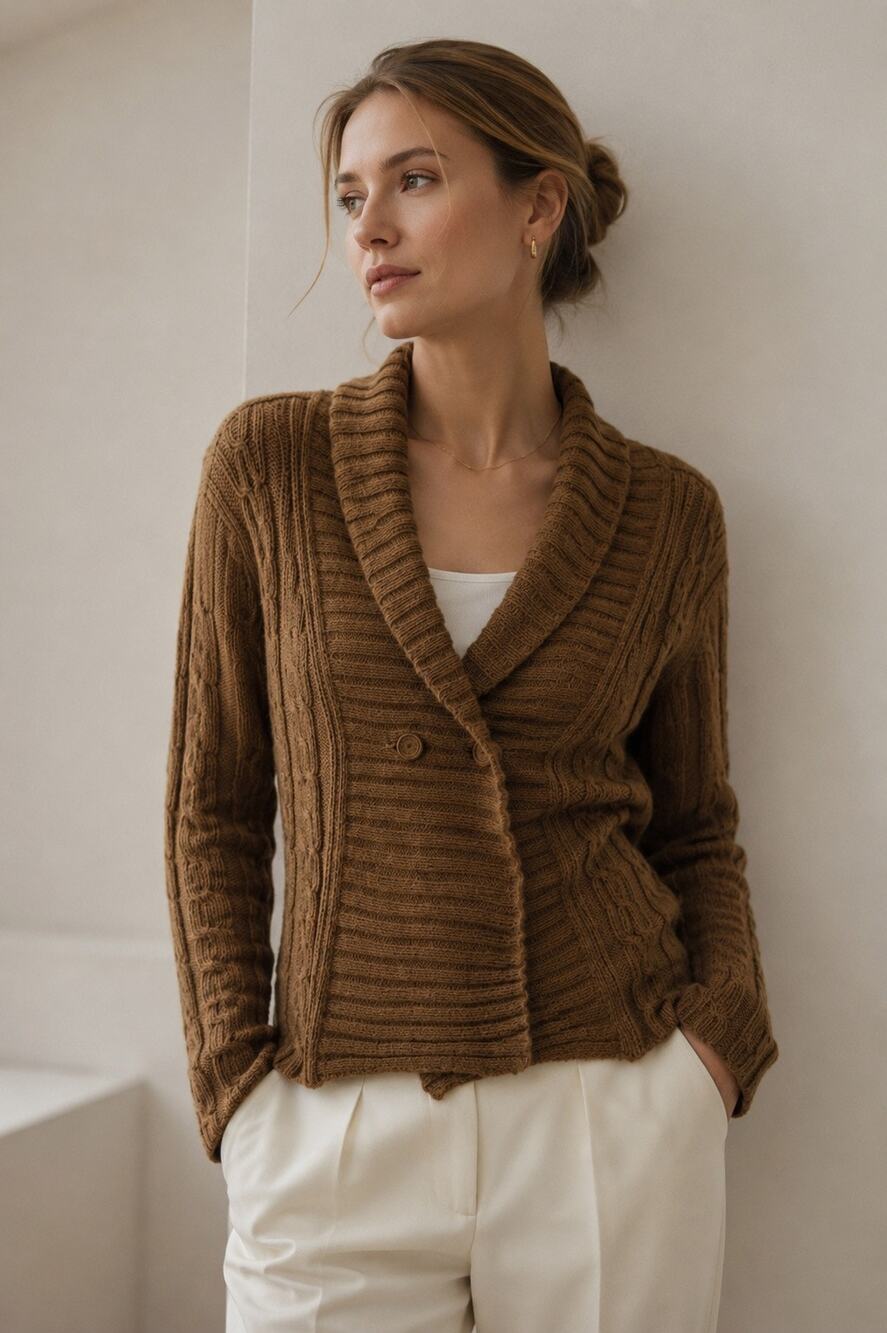 Indigenous One Weave Womens S 100% alpaca Cardigan Sweater Brown Cable Knit Boho